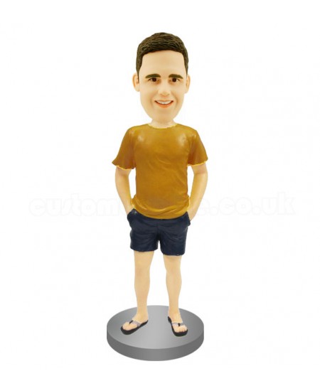 custom bobblehead in t-shirt shorts and flip flop