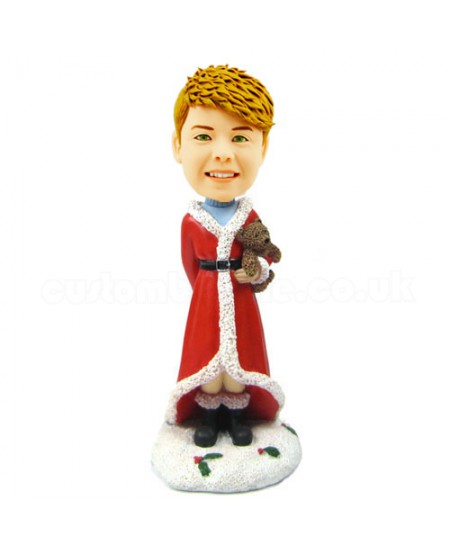 customised christmas bobble head child with teddy bear