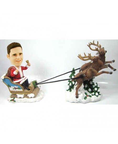 personalised christmas bobble head male with reingeer and sled