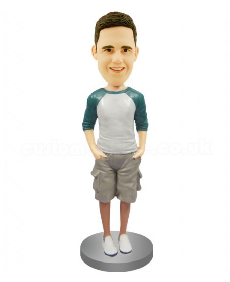 personalized bobblehead in henley and shorts
