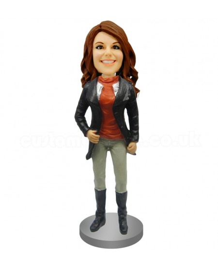 girl in jacket and riding boots custom bobblehead