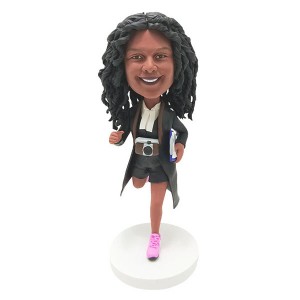 custom running reporter with a camera bobblehead
