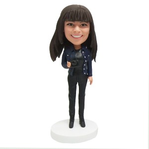 personalized female with a camera bobblehead