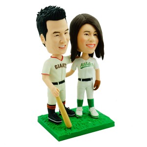 custom baseball fans couple bobblehead