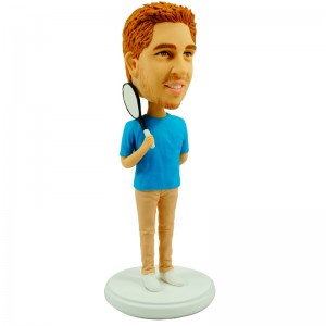 custom casual bobblehead carrying a tennis racket