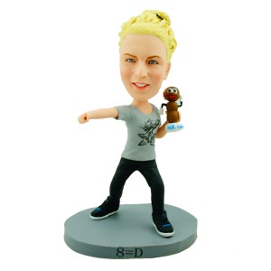 custom casual female bobblehead with a toy