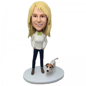 custom female bobblehead with a puppy