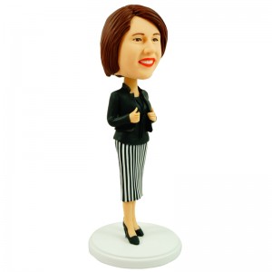 custom female office lady in stripe skirt and black suit