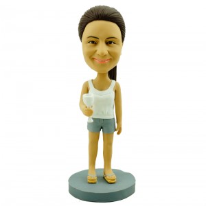 custom leisure girl holding a goblet bobblehead