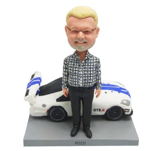 custom male and a racing car bobblehead doll