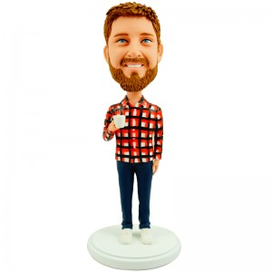 customised casual man holding a cup bobblehead