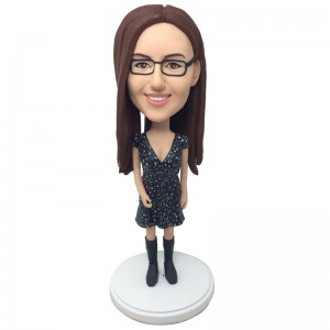 customised pretty girl bobblehead in one piece black dress