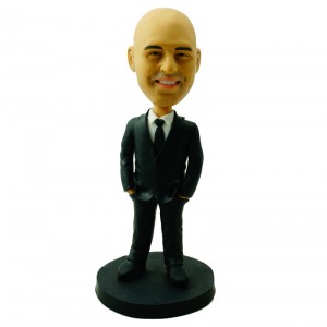 customised smart man bobblehead with hands in pockets