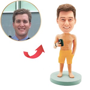 customised bobblehead casual male carrying a mobile phone