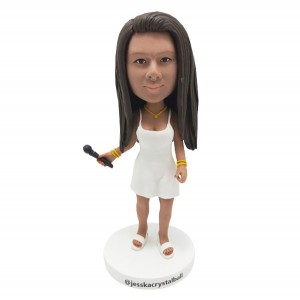 custom female singer carrying a microphone bobblehead