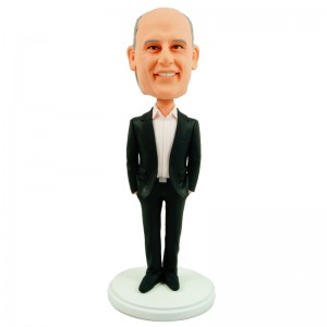 customized boss bobble head doll in black suit