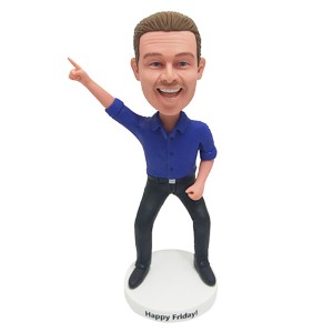 dancing smart man in blue shirt bobble head