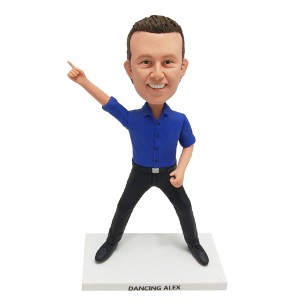 Dressed in formal dancine man in a facetious pose custom bobblehead