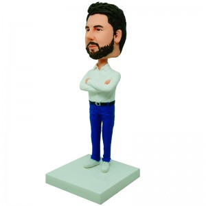 personalised bobblehead arms against chest