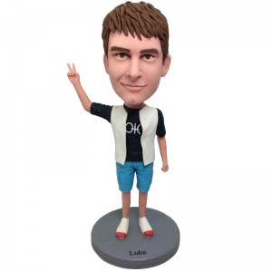 personalised handsome man in white vest saying yeah bobblehead