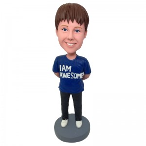 personalised kid bobblehead in blue t shirt