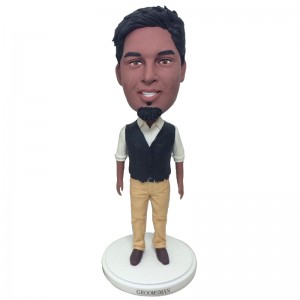 personalised male bobblehead in black vest