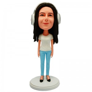 personalised slim female with a headset bobblehead