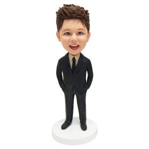 personalised bobblehead smart boy in straight suit