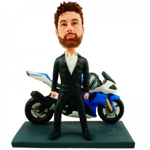 smart man with his motorbike custom bobblehead