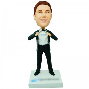 tearing shirt to show the logo bobblehead
