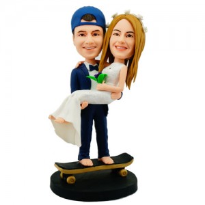 custom wedding bobblehead on skateboard