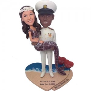 mermaid and navy officer custom couple bobblehead