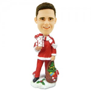 custom christmas bobble head male with present