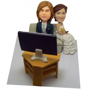 custom bobblehead at home watching TV