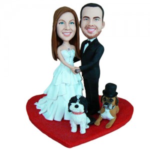 wedding couple two dogs bobblehead customised