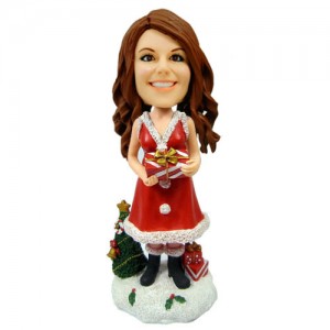 personalised christmas bobble head lady with gift