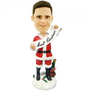 personalised christmas bobble head male with merry christmas banner