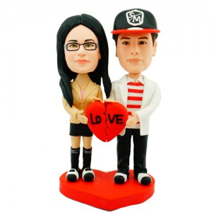 fashion couple with red heart personalised bobblehead