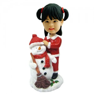 customised christmas bobble head child with snowman