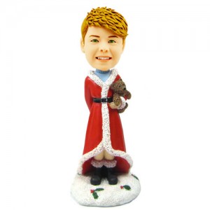 customised christmas bobble head child with teddy bear