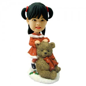 customised christmas bobble head child with large teddy bear
