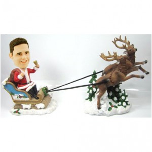 personalised christmas bobble head male with reingeer and sled