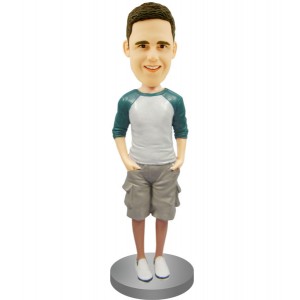 personalized bobblehead in henley and shorts