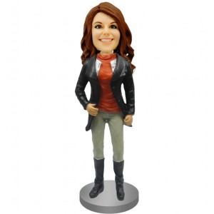 girl in jacket and riding boots custom bobblehead