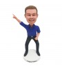 dancing smart man in blue shirt bobble head