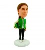 green cardigan over white plain shirt holding a bike helmet personalised bobblehead
