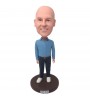 personalised male bobblehead in blue shirt bobblehead