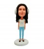 personalised slim female with a headset bobblehead